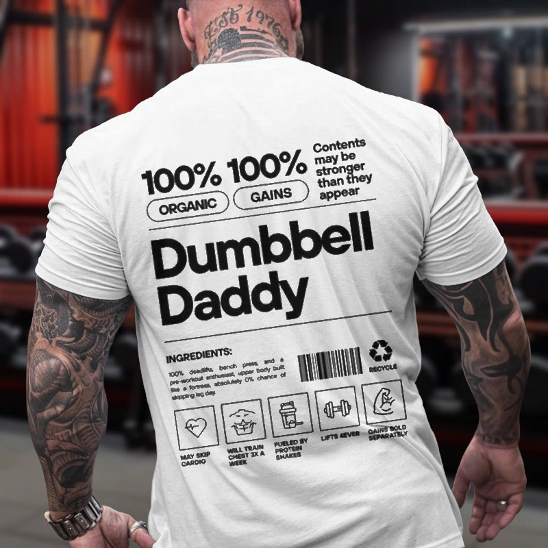 Gym 100% Cotton Dumbbell Daddy Print T-shirt - White - US16-18(2XL) - image 1