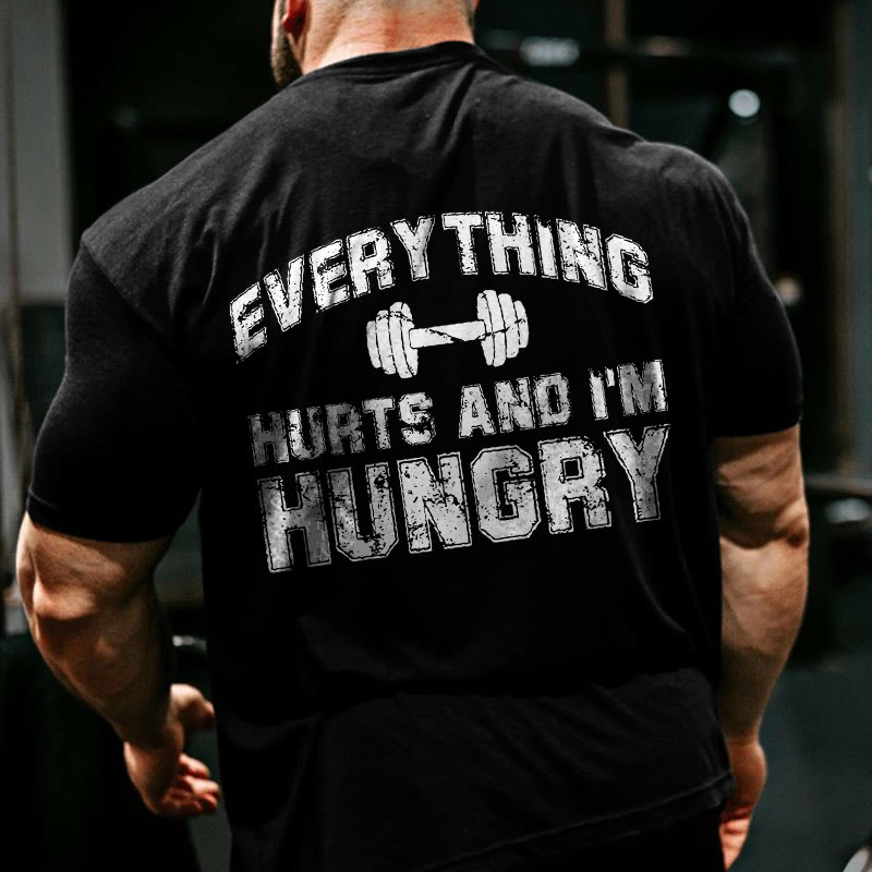 Gym 100% Cotton Everything Hurts And I'm Hungry Print T-shirt - Black - US16-18(2XL) - image 4