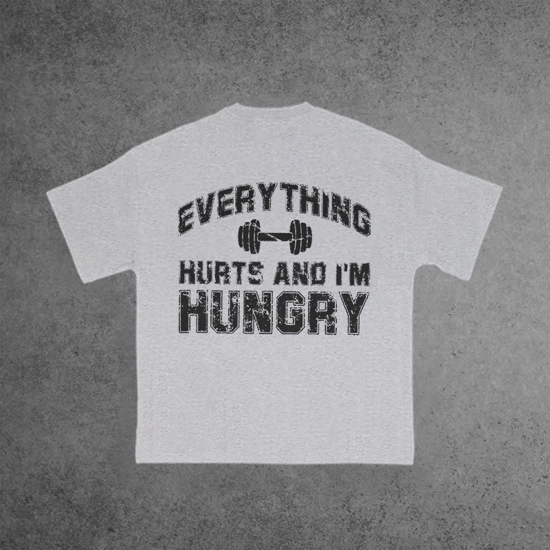 Gym 100% Cotton Everything Hurts And I'm Hungry Print T-shirt - Grey - US16-18(2XL) - image 5