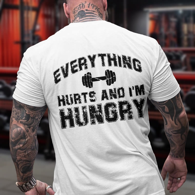 Gym 100% Cotton Everything Hurts And I'm Hungry Print T-shirt - image 2