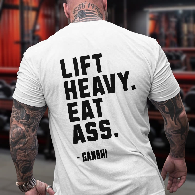 Gym 100% Cotton Lift Heavy Eat Ass Print T-shirt - White - US16-18(2XL) - image 3