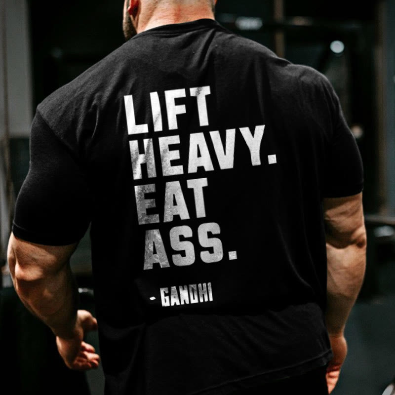 Gym 100% Cotton Lift Heavy Eat Ass Print T-shirt - Black - US16-18(2XL) - image 1