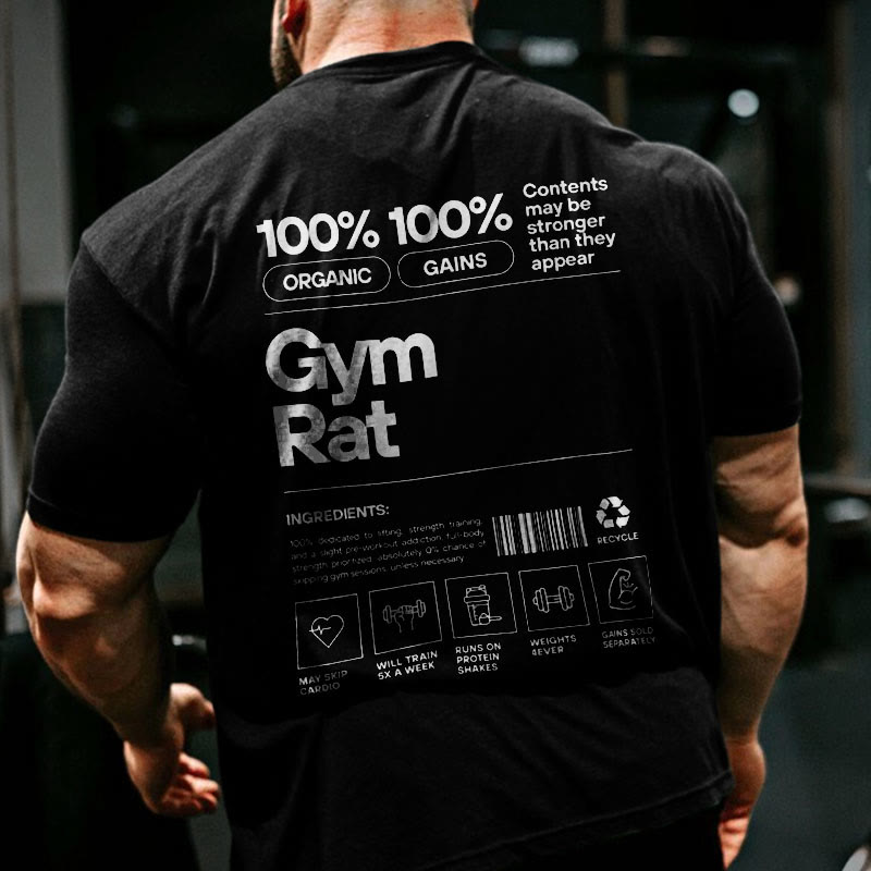 Gym 100% Cotton GYM RAT Print T-shirt - Black - US16-18(2XL) - image 2