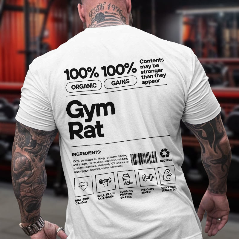 Gym 100% Cotton GYM RAT Print T-shirt - White - US16-18(2XL) - image 1