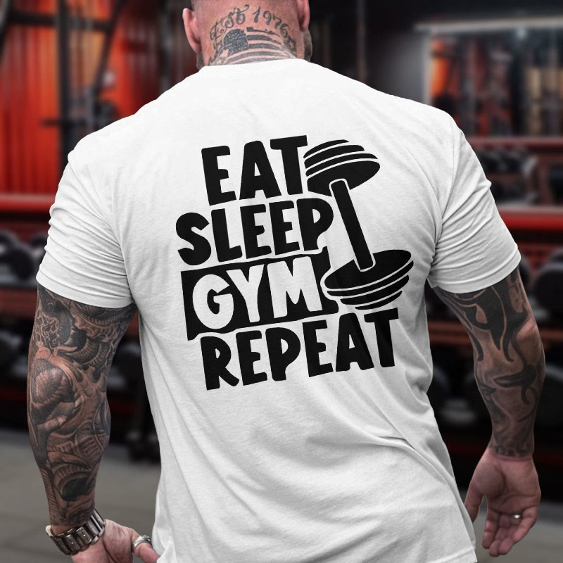 Gym 100% Cotton EAT SLEEP GYM REPEAT Print T-shirt - White - US16-18(2XL) - image 3
