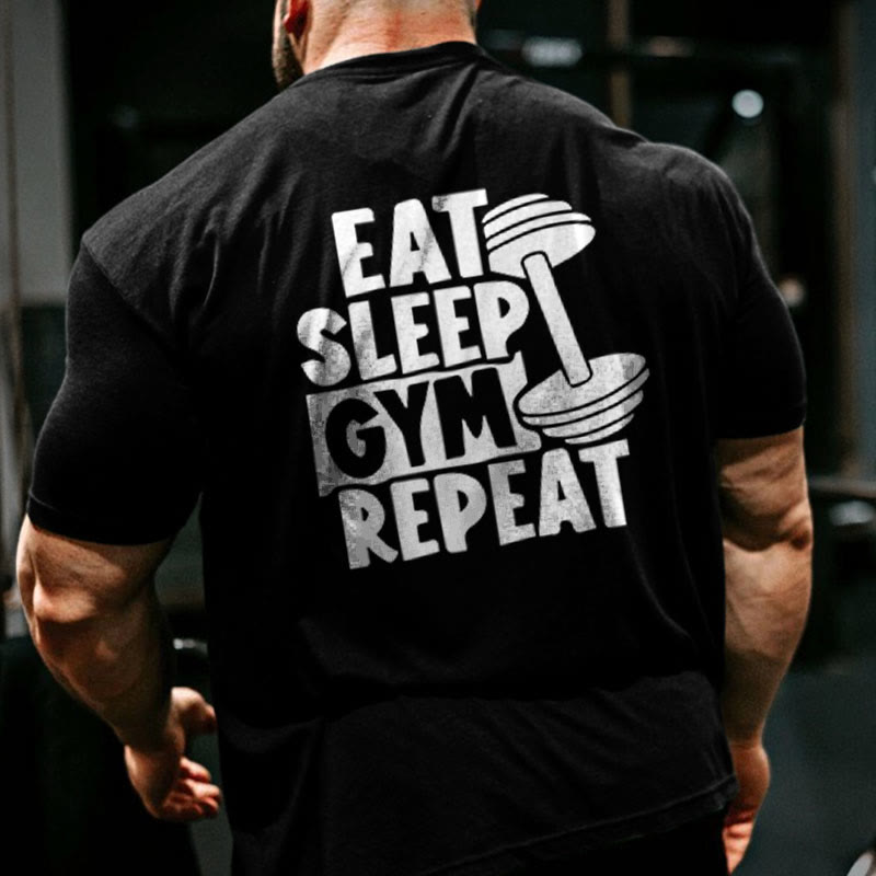 Gym 100% Cotton EAT SLEEP GYM REPEAT Print T-shirt - Black - US16-18(2XL) - image 1