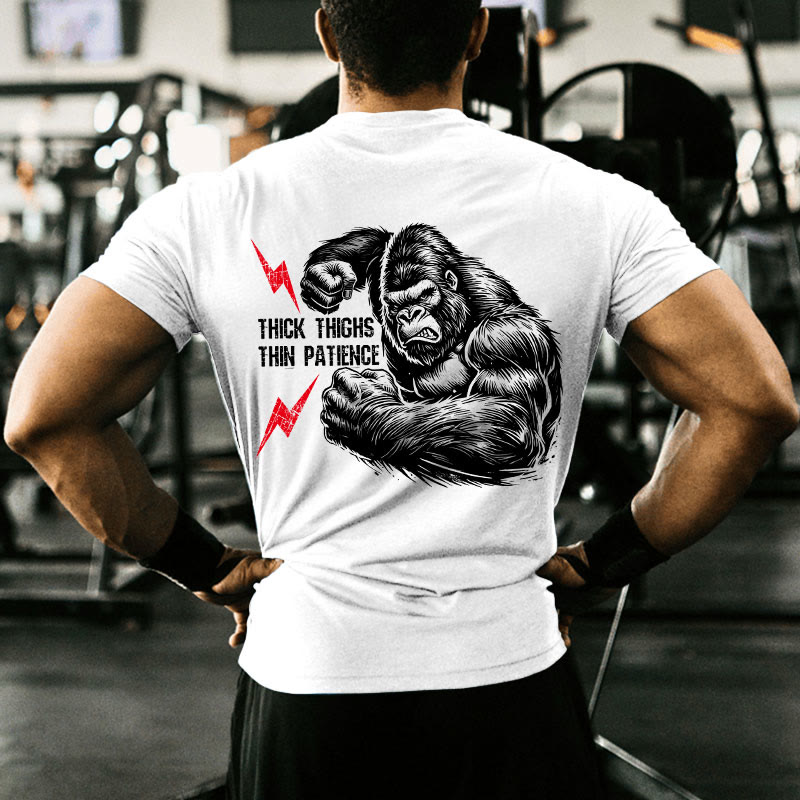 Gym 100% Cotton Thick Thighs Thin Patience Print T-shirt - White - US16-18(2XL) - image 1