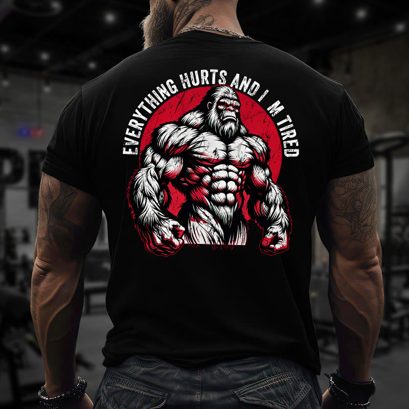 Gym 100% Cotton Everything Hurts And I'm Tired Print T-shirt - Black - US16-18(2XL) - image 1