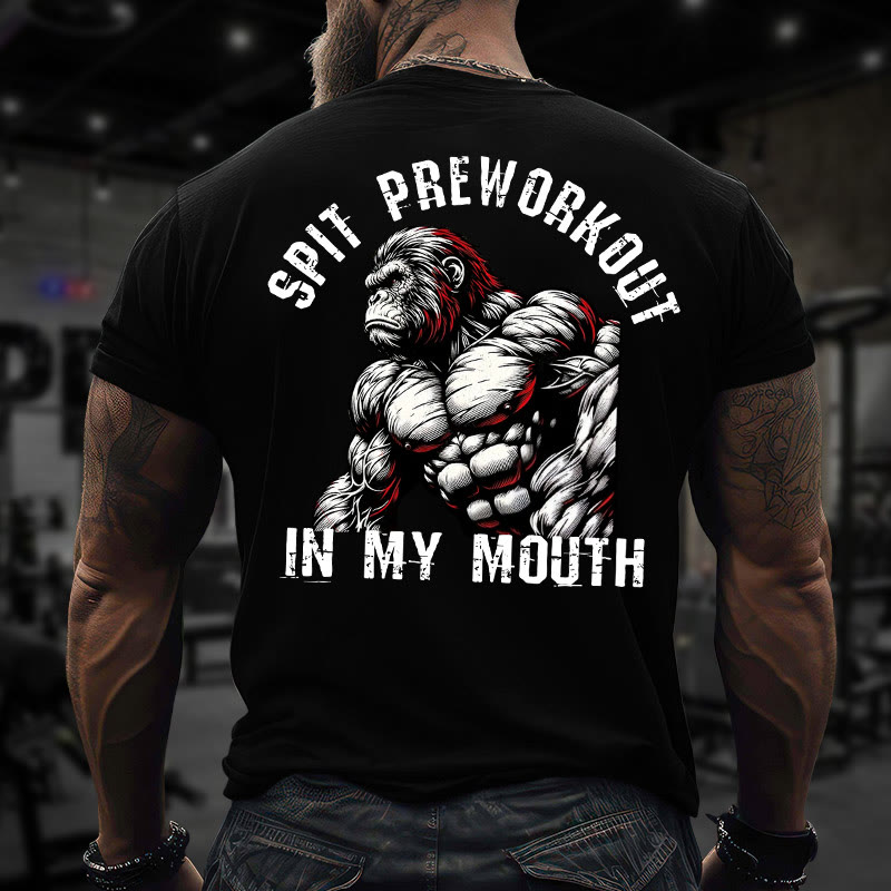 Gym 100% Cotton Spit Preworkout In My Mouth Print T-shirt - Black - US16-18(2XL) - image 1