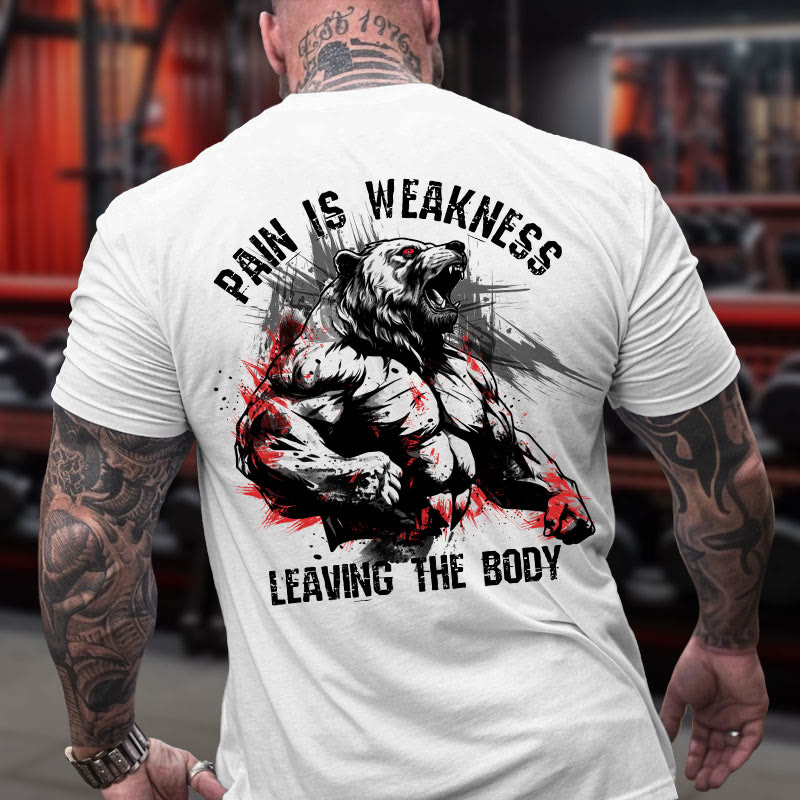 Gym 100% Cotton Pain Is The Weakness Leaving The Body Print T-shirt - image 2