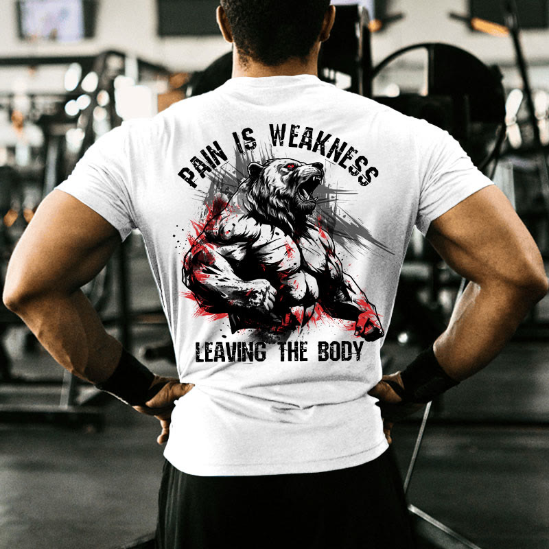 Gym 100% Cotton Pain Is The Weakness Leaving The Body Print T-shirt - White - US16-18(2XL) - image 1