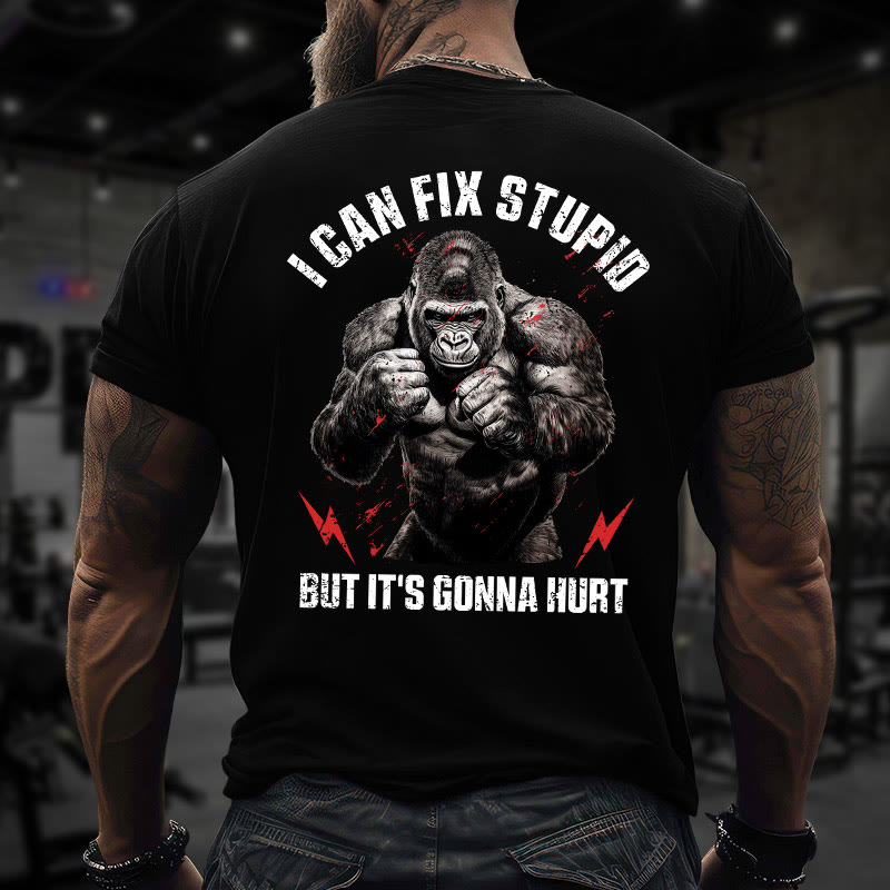 Gym 100% Cotton I Can Fix Stupid Print T-shirt - Black - US16-18(2XL) - image 1