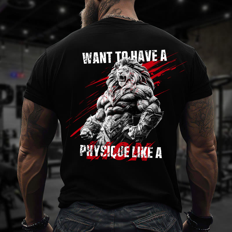 Gym 100% Cotton Want To Have A Physique Like A Lion Print T-shirt - Black - US16-18(2XL) - image 1