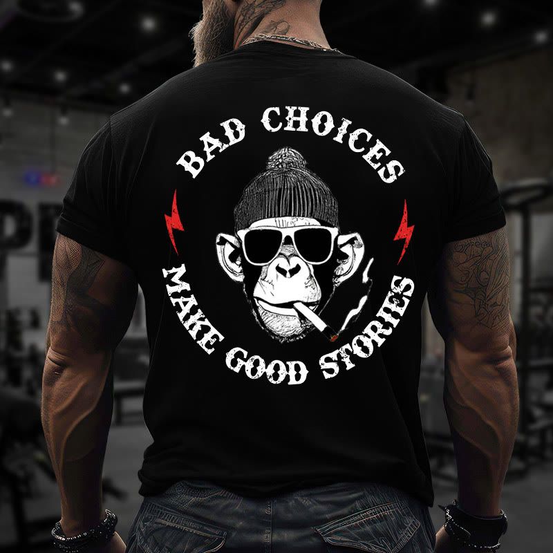 Gym 100% Cotton Bad Choices Make Good Stories Print T-shirt - Black - US16-18(2XL) - image 1