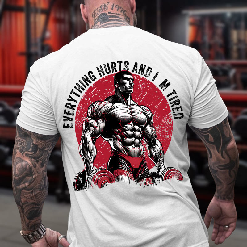 Gym 100% Cotton Everything Hurts And I'm Tired Print T-shirt - White - US16-18(2XL) - image 3