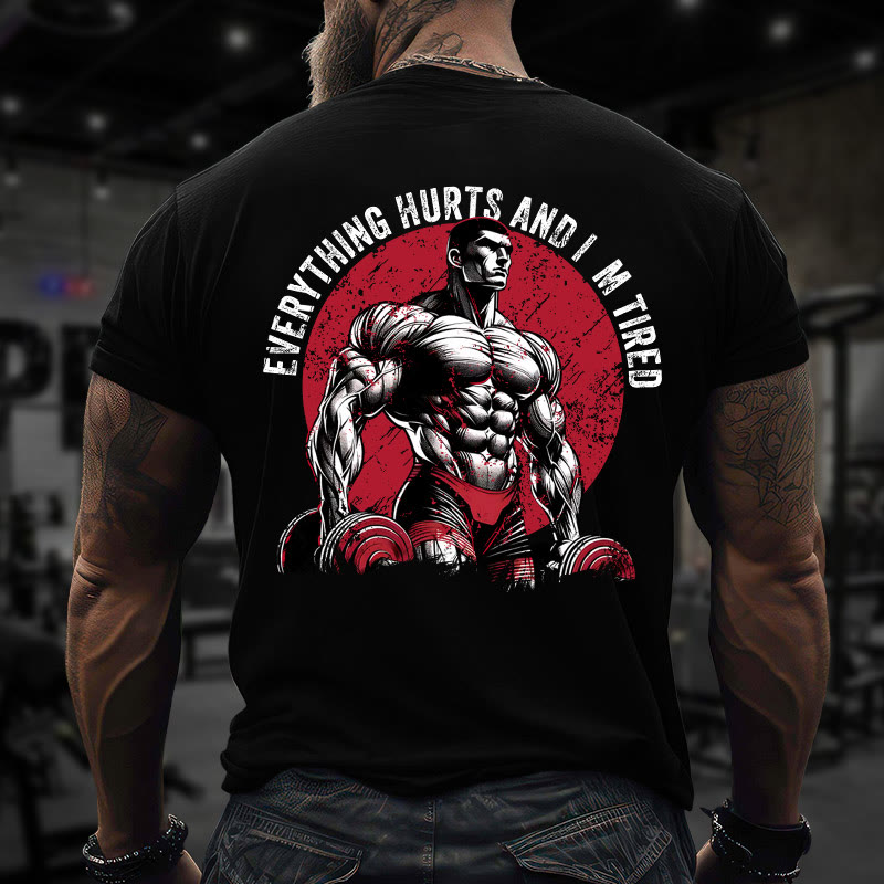 Gym 100% Cotton Everything Hurts And I'm Tired Print T-shirt - Black - US16-18(2XL) - image 1