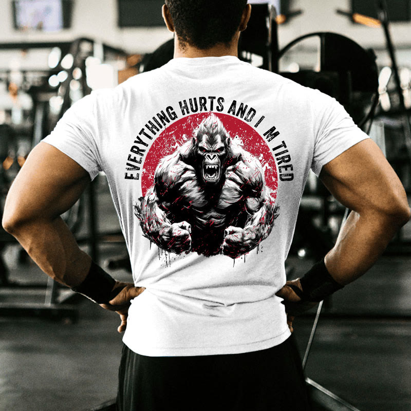 Gym 100% Cotton Everything Hurts And I'm Tired Print T-shirt - White - US16-18(2XL) - image 3