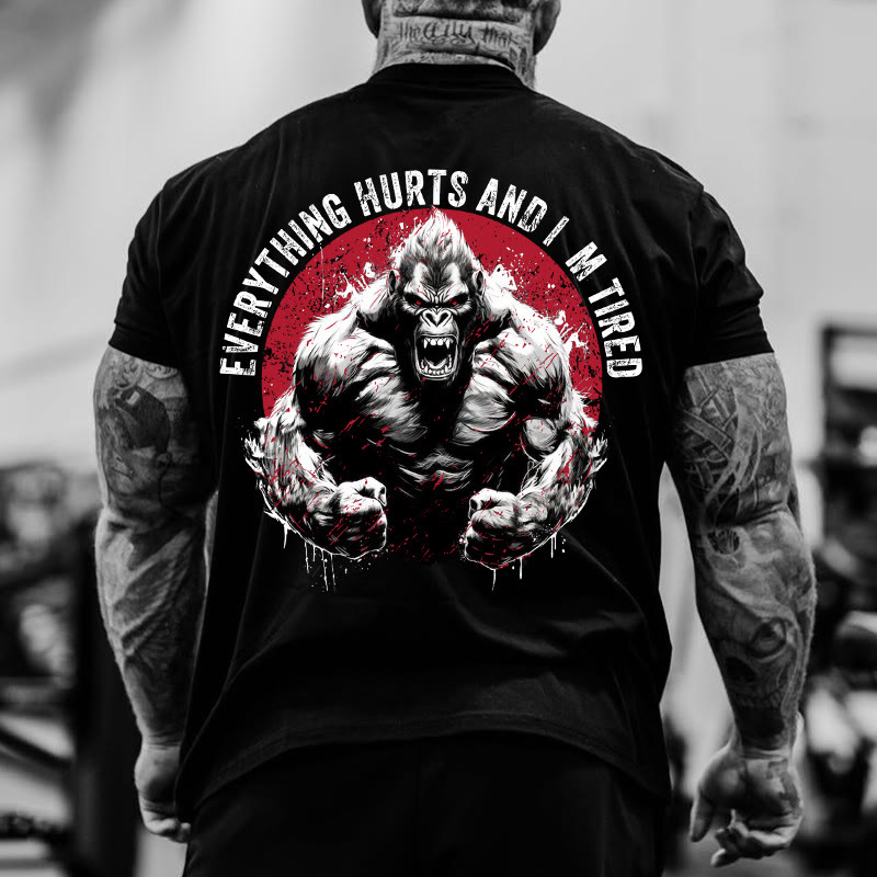 Gym 100% Cotton Everything Hurts And I'm Tired Print T-shirt - Black - US16-18(2XL) - image 1