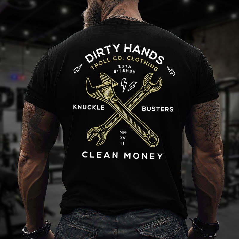 Dirty Hands Clean Money Gym 100% Cotton Print T-shirt - Black - US16-18(2XL) - image 1