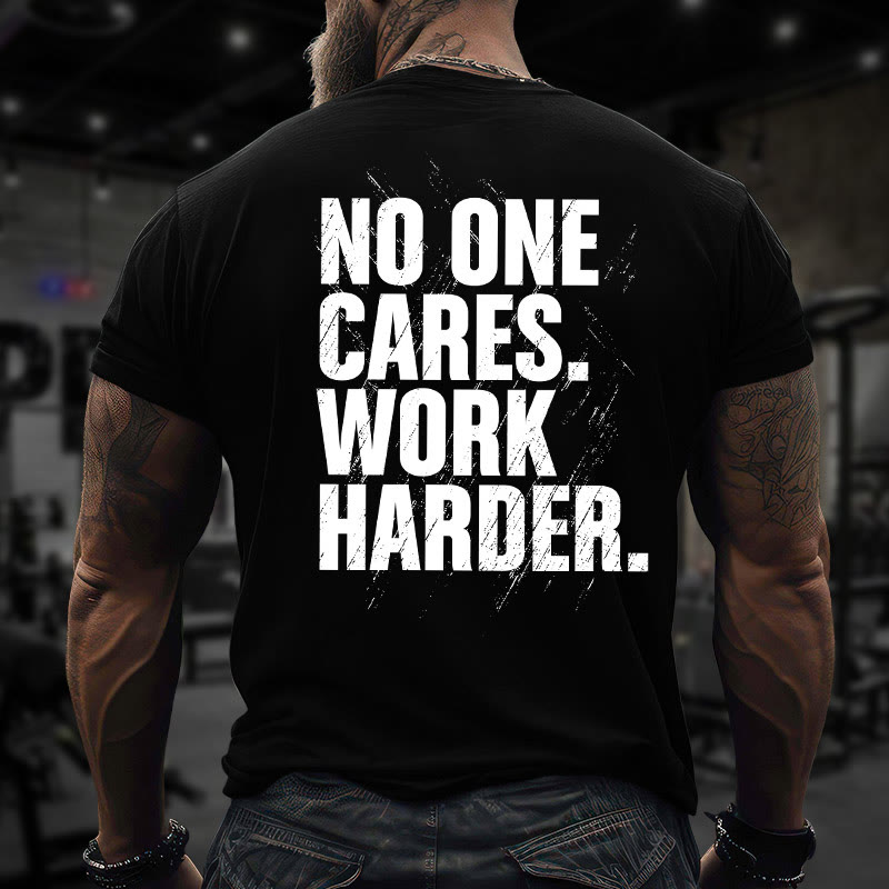 Gym 100% Cotton No One Cares Work Harder Print T-shirt - Black - US16-18(2XL) - image 1