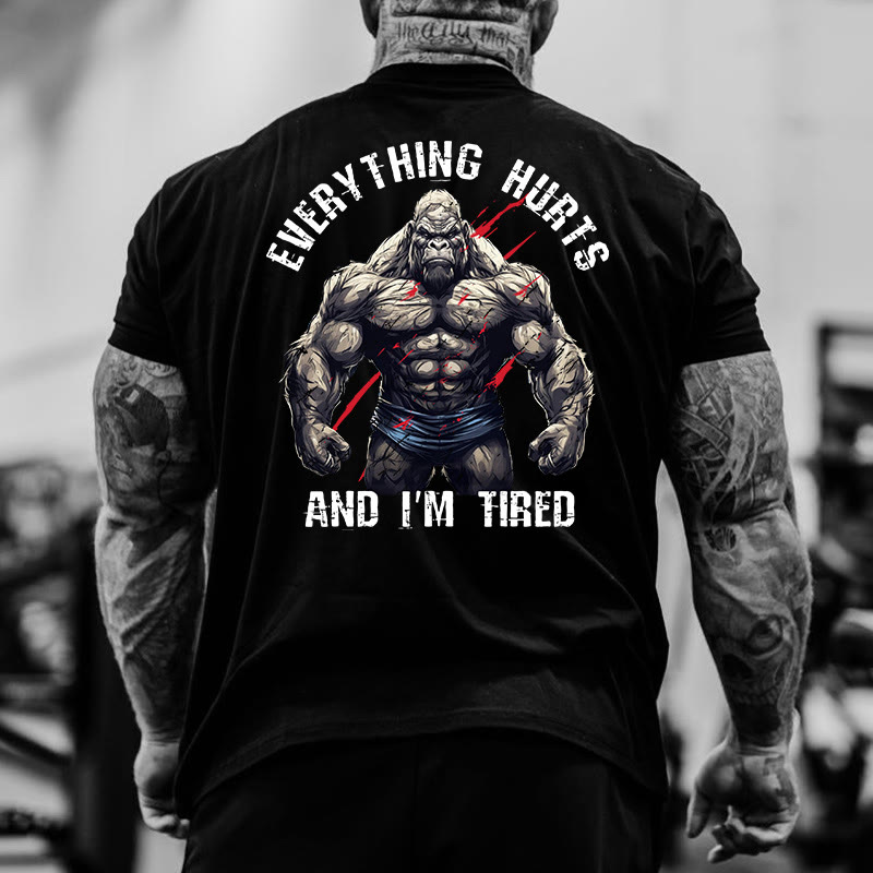 Gym 100% Cotton Everything Hurts And I'm Tired Print T-shirt - Black - US16-18(2XL) - image 6