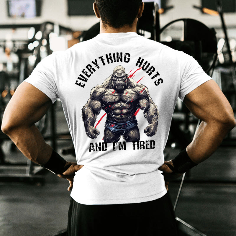 Gym 100% Cotton Everything Hurts And I'm Tired Print T-shirt - White - US16-18(2XL) - image 2