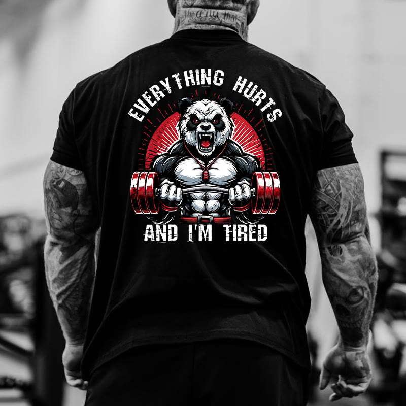 Gym 100% Cotton Everything Hurts And I'm Tired Print T-shirt - Black - US16-18(2XL) - image 2