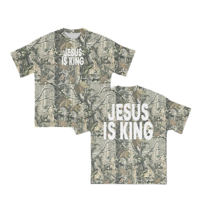 Unisex Jesus Is King Dead Leaves Camouflage Print Short-sleeved T-shirt