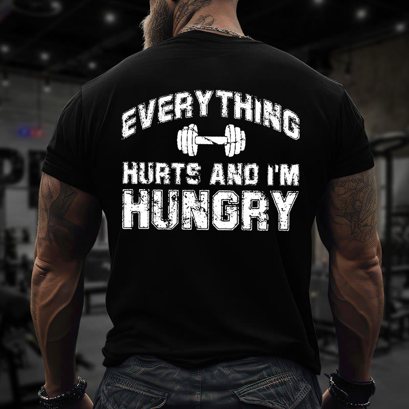 Gym 100% Cotton Everything Hurts And I'm Hungry Print T-shirt - image 3