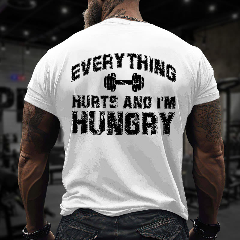 Gym 100% Cotton Everything Hurts And I'm Hungry Print T-shirt - White - US16-18(2XL) - image 1