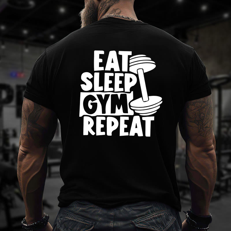 Gym 100% Cotton EAT SLEEP GYM REPEAT Print T-shirt - image 2
