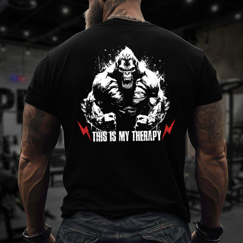 100% Cotton This Is My Therapy Gym Print Acid Washed T-shirt - image 4