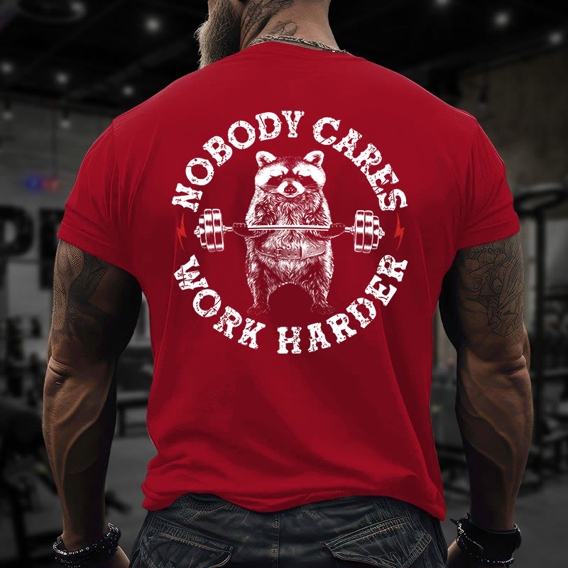 Gym 100% Cotton Nobody Cares Work Harder Print T-shirt - Red - US16-18(2XL) - image 9