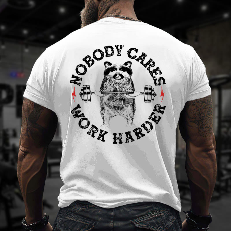 Gym 100% Cotton Nobody Cares Work Harder Print T-shirt - White - US16-18(2XL) - image 1