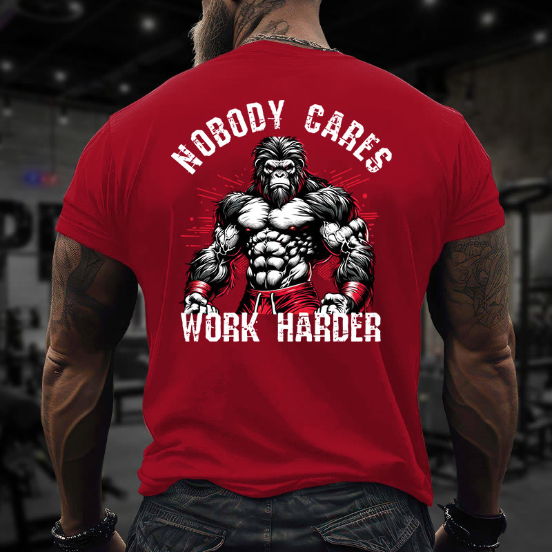 Gym 100% Cotton Nobody Cares Work Harder Print T-shirt - Red - US16-18(2XL) - image 9