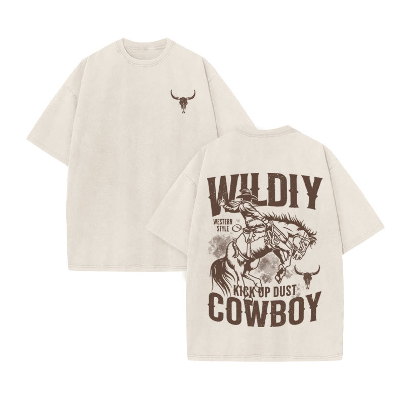 Unisex 100% Cotton WESTERN STYLE Print Acid Washed T-shirt