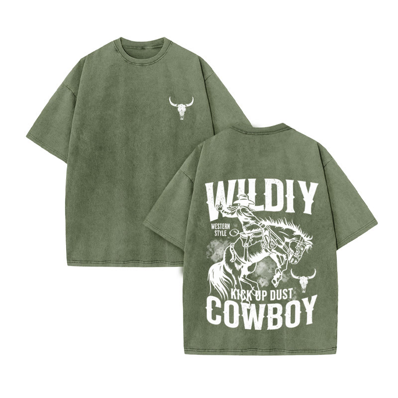 Unisex 100% Cotton WESTERN STYLE Print Acid Washed T-shirt