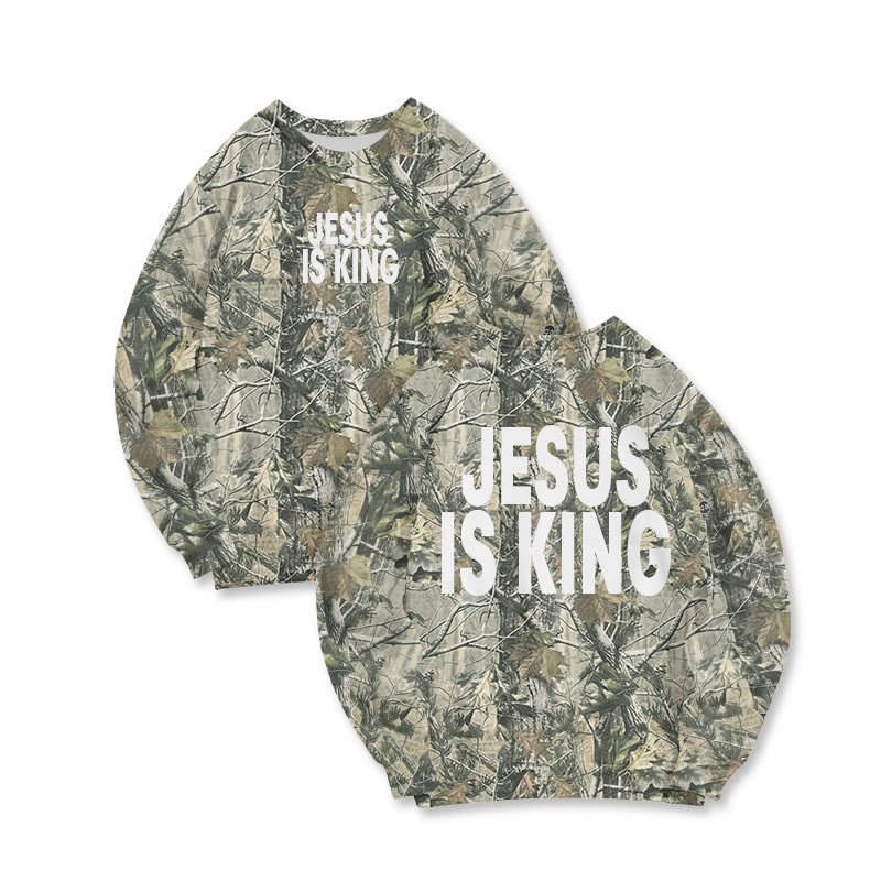 Unisex Jesus Is King Dead Leaves Camouflage Print Sweatshirt