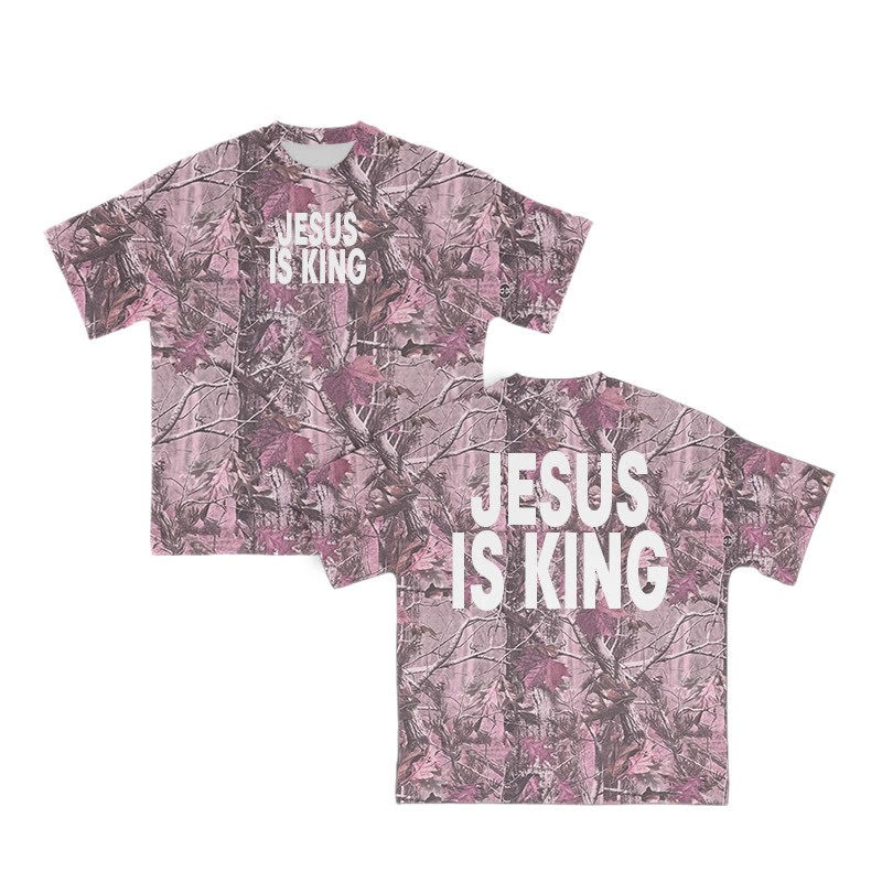 Unisex Jesus Is King Dead Leaves Camouflage Print Short-sleeved T-shirt