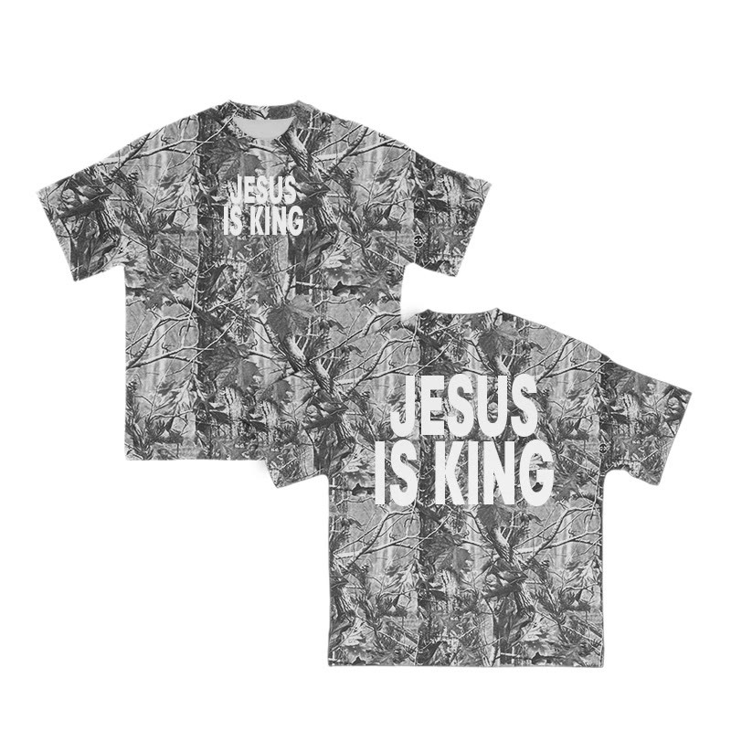 Unisex Jesus Is King Dead Leaves Camouflage Print Short-sleeved T-shirt