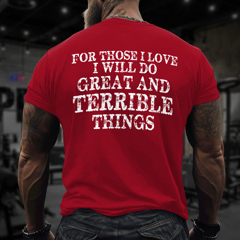 Unisex 100% Cotton For Those I Love I Will Do Great And Terrible Things Print Gym T-shirt - Red - 2XL - image 7
