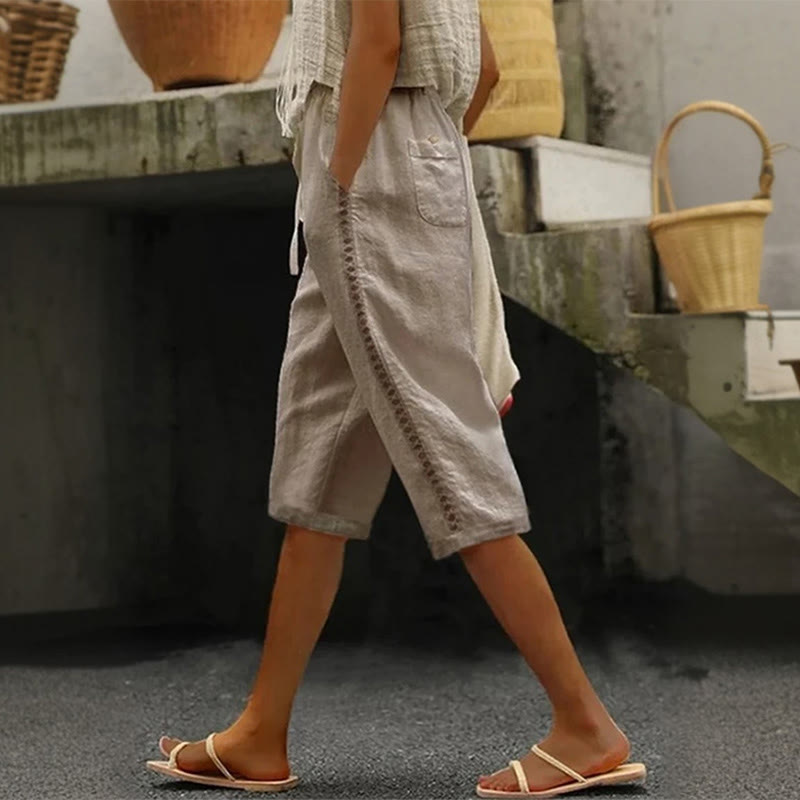 Solid Color Loose Hollow Casual Pants - Khaki - US28-30(5XL) - image 2