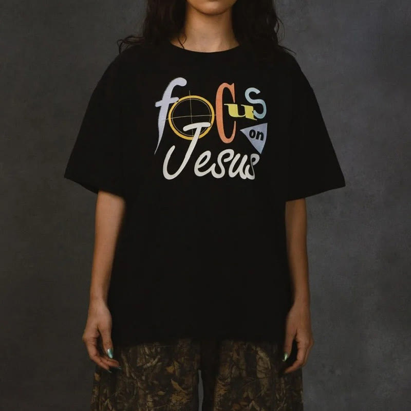 Unisex 100% Cotton Focus On Jesus Print T-shirt - Black - US16-18(2XL) - image 1