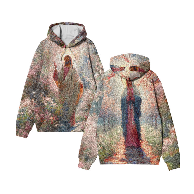 Unisex Jesus And Virgin Mary Oil Painting Print Long Sleeve Hoodie