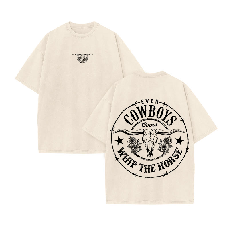 Unisex 100% Cotton COWBOYS Print Acid Washed T-shirt