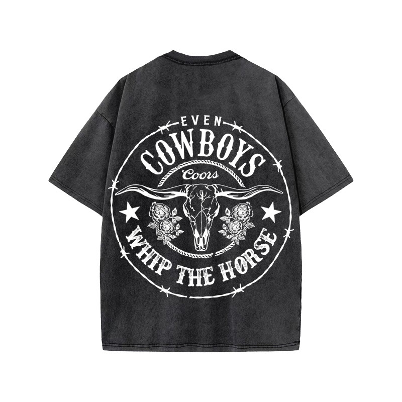 Unisex 100% Cotton COWBOYS Print Acid Washed T-shirt