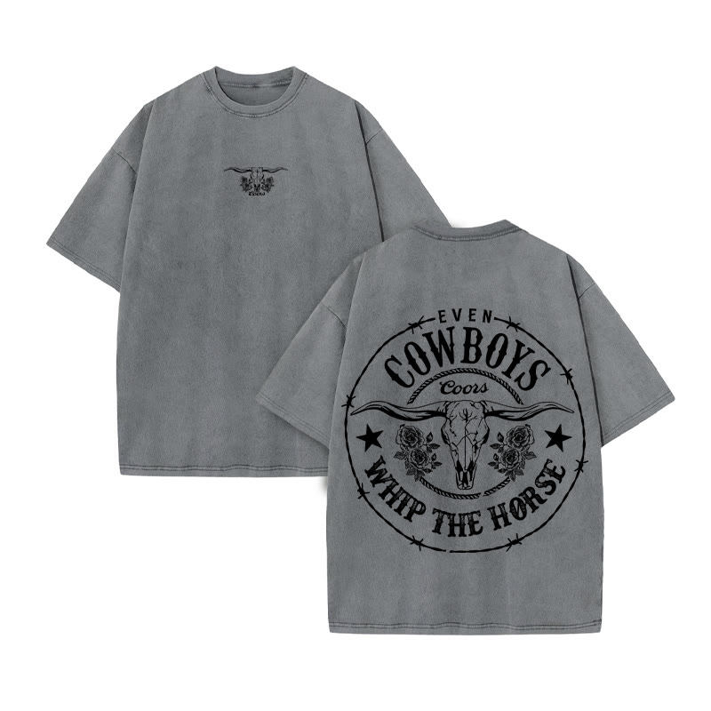 Unisex 100% Cotton COWBOYS Print Acid Washed T-shirt