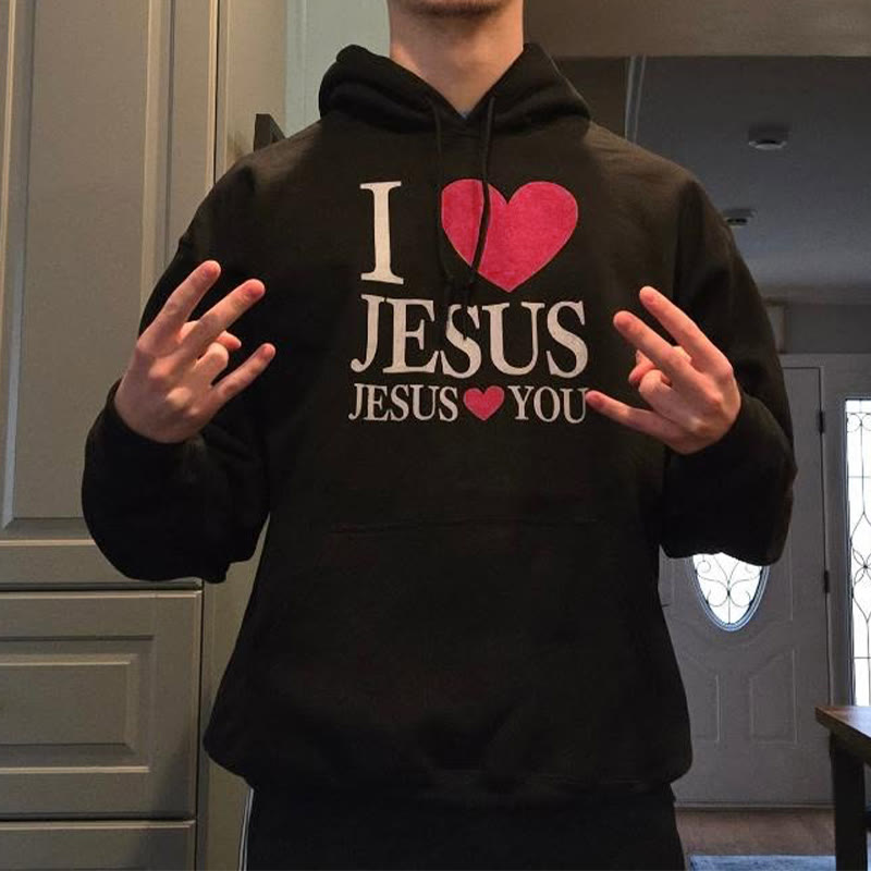 Unisex 100% Cotton I Love Jesus Jesus Loves You Print Hoodie