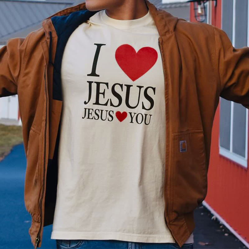 Unisex 100% Cotton I Love Jesus Jesus Loves You Print T-shirt
