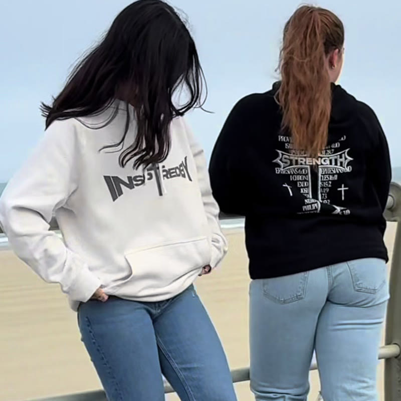 Unisex 100% Cotton Strength Cross Print Hoodie